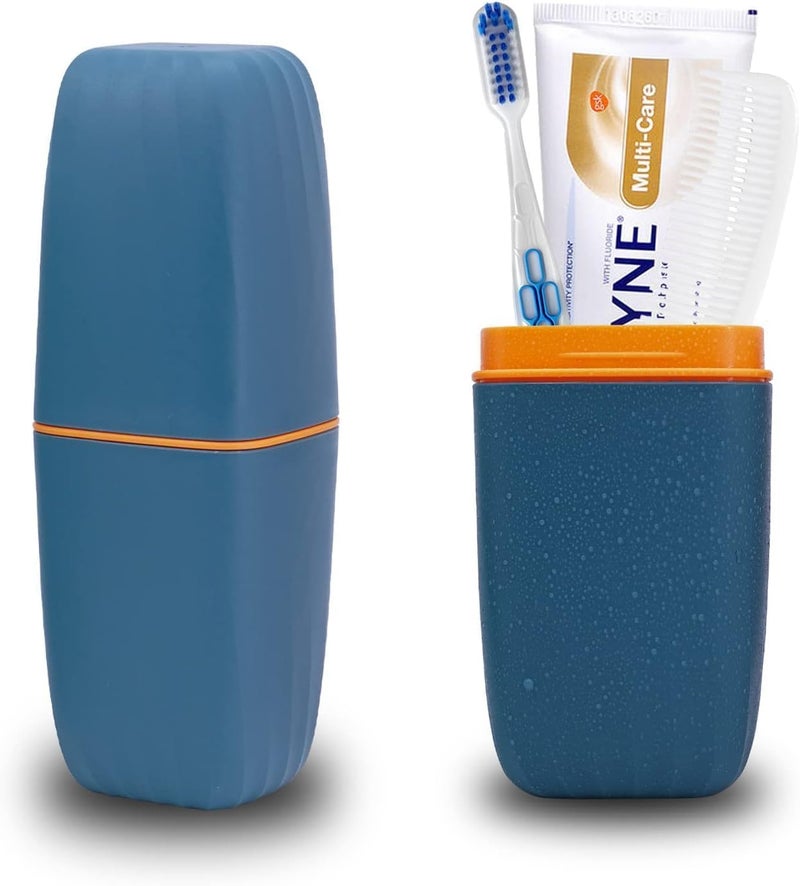 ZORGONS Toothbrush Cup Toothbrush Holder with Cover Travel Boothbrush Holder Portable Toothbrush Case and Carrier for Bathroom School Business Trip(Blue) - Image 1